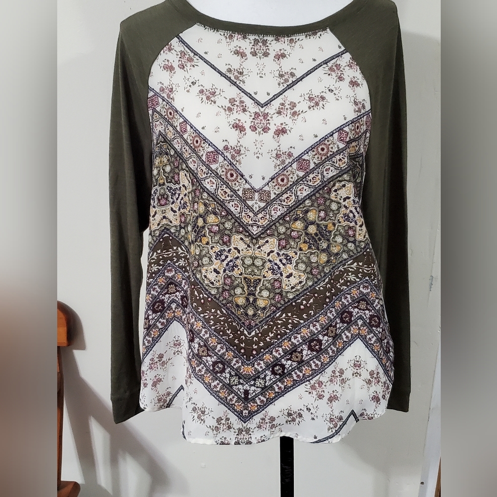 Rewind Women's Shirt paisly Top Long Sleeves Size L